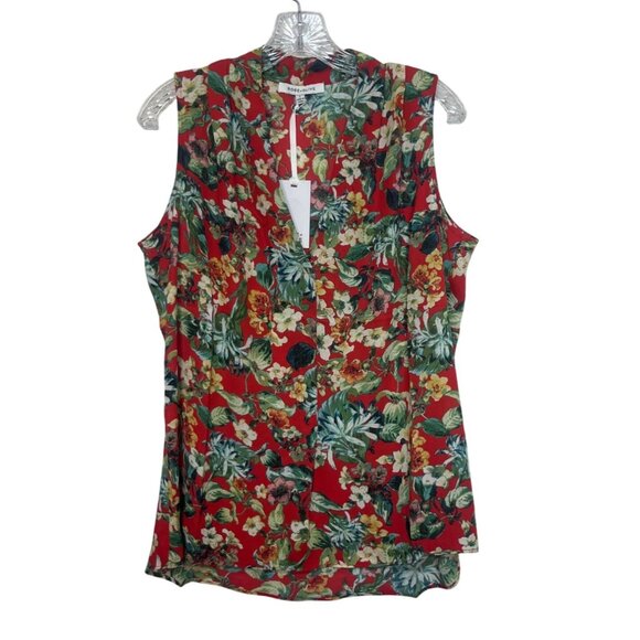 Rose Olive Floral Sleeveless Blouse Womens Large Red Green New - Picture 1 of 9